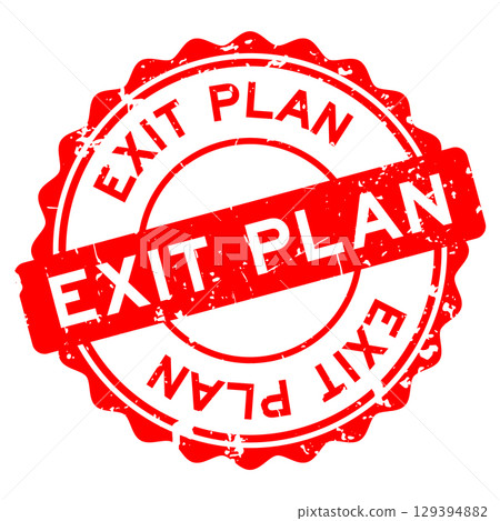 Grunge red exit plan word round seal stamp on white background 129394882