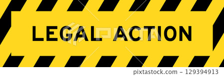 Yellow and black color with line striped label banner with word legal action 129394913