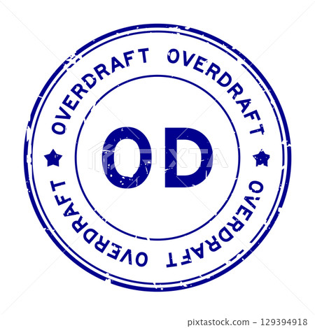 Grunge blue OD overdraft word round rubber seal stamp on white background 129394918