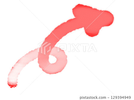 Simple hand-drawn curved arrow illustration, single, semi-transparent, rising, upward, pen drawing, line marker, watercolor style 129394949