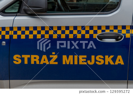 Poland, police car on the streets of Krakow. Poland, police car on the streets of Krakow. 129395272
