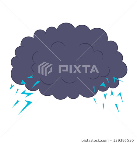 Dark Thunderstorm Cloud with Lightning Vector Illustration. A dark thunderstorm cloud with vibrant blue lightning bolts emerging from both sides. Dark Thunderstorm Cloud with Lightning Vector Illustration. A dark thunderstorm cloud with vibrant blue lightning bolts emerging from both sides. 129395550