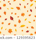 Seamless autumn pattern with leaves on yellow background. Flat autumn forest leaves. 129395623