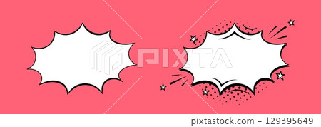 Empty comic speech bubbles on a pink background. A speech balloon or cartoon design elements. 129395649