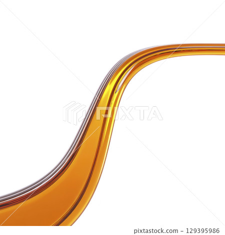 Smooth, flowing curve of golden liquid against transparency background creates dynamic and elegant visual. fluidity and rich color evoke sense of luxury and movement 129395986