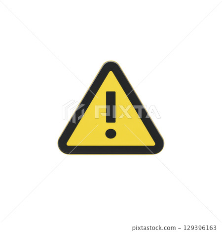 Yellow triangular warning sign with exclamation mark in center, symbolizing caution or alert. sign is commonly used to indicate potential hazards or important notices 129396163