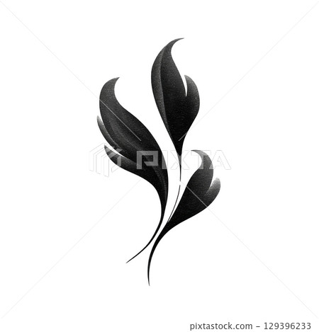 Black and white abstract illustration of stylized leaves with minimalist design, featuring smooth curves and modern aesthetic. image conveys sense of elegance and simplicity 129396233