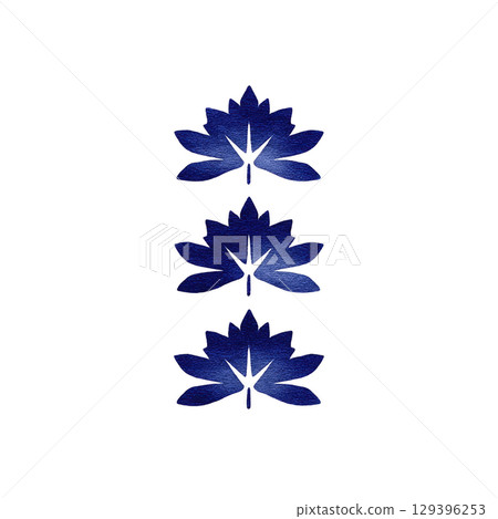 Three blue lotus flowers are arranged vertically against transparency background, creating serene and elegant design. deep blue petals contrast beautifully with dark backdrop, enhancing floral 129396253