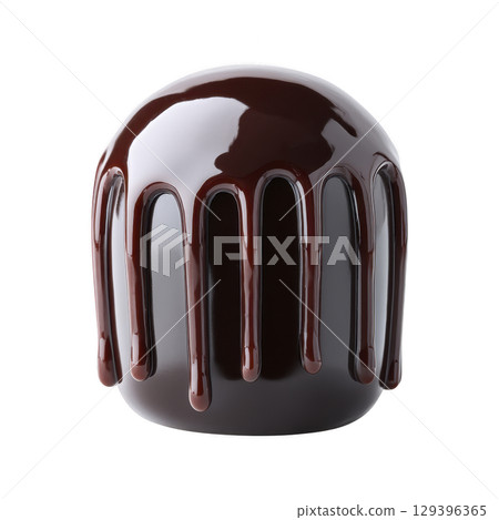 Glossy chocolate dome dessert with rich, dark chocolate glaze dripping down sides, creating indulgent and tempting appearance. Perfect for gourmet presentations 129396365