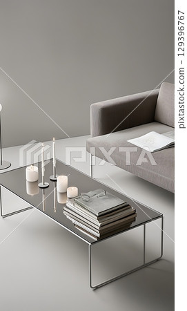 Living room with a couch and a coffee table 129396767