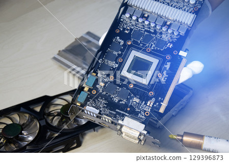 Concept, circuit board and components of a graphics card Concept, circuit board and components of a graphics card 129396873