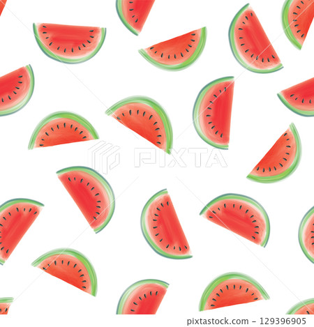 Seamless pattern with sliced pulp of fruit watermelon. Summer holiday food background. Seamless pattern with sliced pulp of fruit watermelon. Summer holiday food background. 129396905