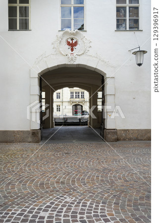 typical pedestrian passages under the ancient buildings in Innsbruck, Austria typical pedestrian passages under the ancient buildings in Innsbruck, Austria 129396917