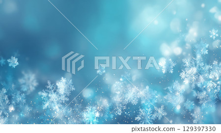 Blue winter background with falling snowflakes 129397330