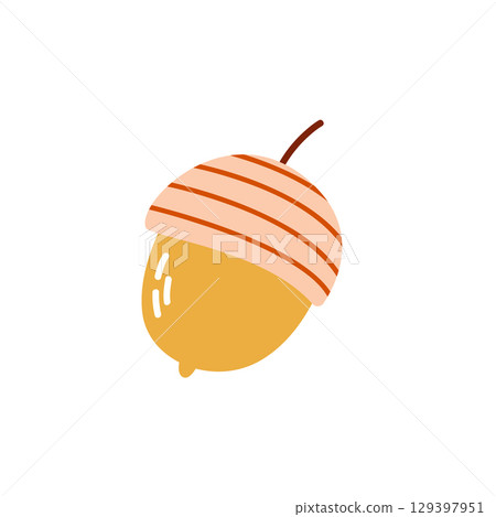 Minimalist Hand Drawn Acorn in Warm Autumn Colors for Fall Clipart and Seasonal Design 129397951