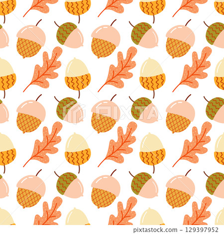 Seamless Autumn Acorn and Oak Leaf Pattern in Warm Seasonal Colors for Fall Decor and Textiles Seamless Autumn Acorn and Oak Leaf Pattern in Warm Seasonal Colors for Fall Decor and Textiles 129397952