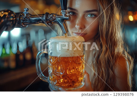 Serving IceCold and Refreshing Beer for Everyone at a Lively and Fun Bar Experience Serving IceCold and Refreshing Beer for Everyone at a Lively and Fun Bar Experience 129398076