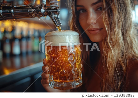 Cheers to Great and Memorable Times Enjoying a Cold and Refreshing Beer in a Cozy Bar Setting 129398082