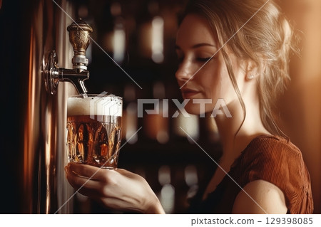 Pouring a Beer at a Bar A Captivating Moment of Nightlife and Vibrant Entertainment Pouring a Beer at a Bar A Captivating Moment of Nightlife and Vibrant Entertainment 129398085