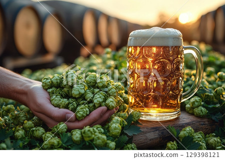Experience Craft Beer and Fresh Hops in a Charming Rustic Brewery Environment Today 129398121