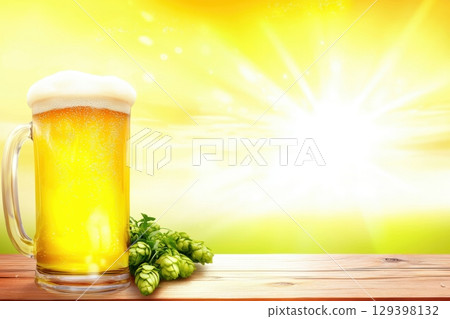 A Refreshing Beer Infused with Aromatic Hops, Perfectly Enjoyed Under the Warm Bright Sunlight 129398132