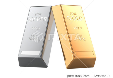 Gold and silver bullion bars. 3D rendering Gold and silver bullion bars. 3D rendering 129398402