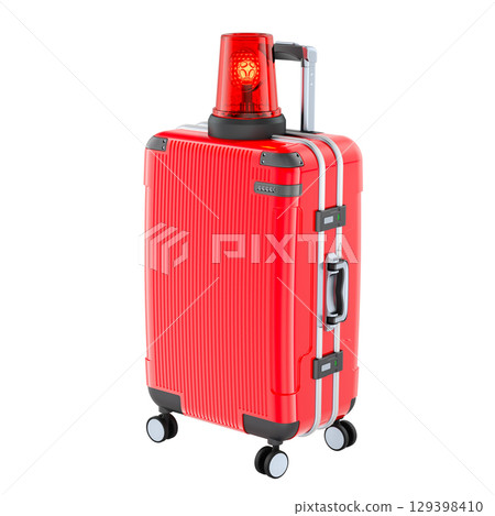 Suitcase with emergency beacon light. 3D rendering 129398410