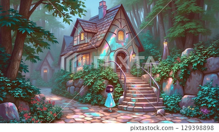 House in a foggy forest 129398898
