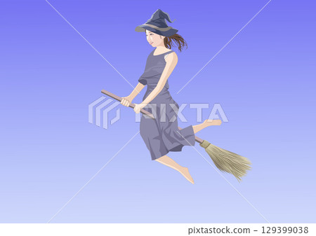 騎著掃帚飛行的女巫師插圖 騎著掃帚飛行的女巫師插圖 129399038