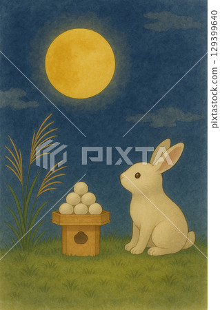 月見團子和兔子的背景圖 129399640