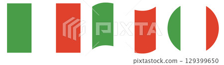The flag of Italy in circle shape isolated. Italy flags set. Waving flag of Italy. The flag of Italy in circle shape isolated. Italy flags set. Waving flag of Italy. 129399650