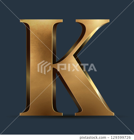 Luxury golden 3D symbol on dark blue. Elegant letter for decorative font design. Premium 3D metallic alphabet for birthday, competition result, calendars, postcards or any advertising 129399726