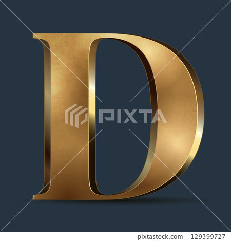 Luxury golden 3D symbol on dark blue. Elegant letter for decorative font design. Premium 3D metallic alphabet for birthday, competition result, calendars, postcards or any advertising 129399727