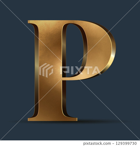 Luxury golden 3D letter on dark blue. Elegant element for design. Premium 3D metallic numeral for birthday, competition result, calendars, postcards or any advertising 129399730