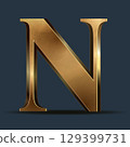Luxury golden 3D letter on dark blue. Elegant element for design. Premium 3D metallic numeral for birthday, competition result, calendars, postcards or any advertising 129399731