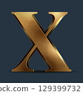 Luxury golden 3D element on dark blue. Elegant letter for decorative font design. Premium 3D metallic alphabet for birthday, competition result, calendars, postcards or any advertising 129399732