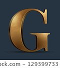 Luxury golden 3D symbol on dark blue. Elegant letter for decorative font design. Premium 3D metallic alphabet for birthday, competition result, calendars, postcards or any advertising 129399733