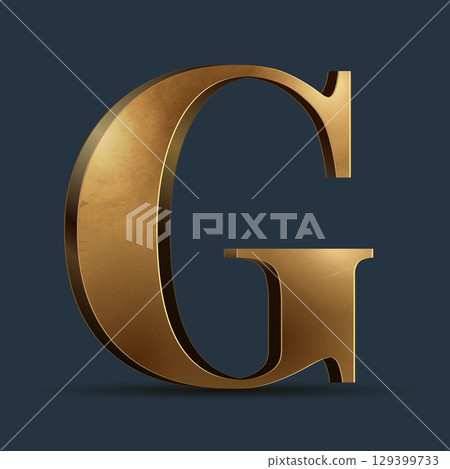 Luxury golden 3D symbol on dark blue. Elegant letter for decorative font design. Premium 3D metallic alphabet for birthday, competition result, calendars, postcards or any advertising 129399733