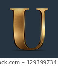 Luxury golden 3D letter on dark blue. Elegant element for design. Premium 3D metallic numeral for birthday, competition result, calendars, postcards or any advertising 129399734