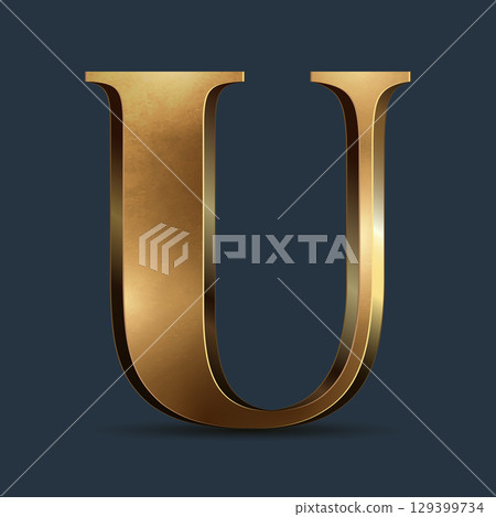 Luxury golden 3D letter on dark blue. Elegant element for design. Premium 3D metallic numeral for birthday, competition result, calendars, postcards or any advertising 129399734