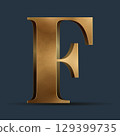 Luxury golden 3D element on dark blue. Elegant letter for decorative font design. Premium 3D metallic alphabet for birthday, competition result, calendars, postcards or any advertising 129399735