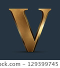 Luxury golden 3D letter on dark blue. Elegant element for design. Premium 3D metallic numeral for birthday, competition result, calendars, postcards or any advertising 129399745