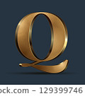 Luxury golden 3D element on dark blue. Elegant letter for decorative font design. Premium 3D metallic alphabet for birthday, competition result, calendars, postcards or any advertising 129399746