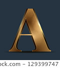 Luxury golden 3D symbol on dark blue. Elegant letter for decorative font design. Premium 3D metallic alphabet for birthday, competition result, calendars, postcards or any advertising 129399747