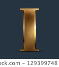 Luxury golden 3D symbol on dark blue. Elegant letter for decorative font design. Premium 3D metallic alphabet for birthday, competition result, calendars, postcards or any advertising 129399748
