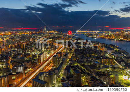 大阪夜景：從大阪灣塔眺望大阪灣 129399760