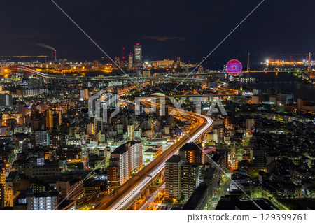 大阪夜景：從大阪灣塔眺望大阪灣 129399761