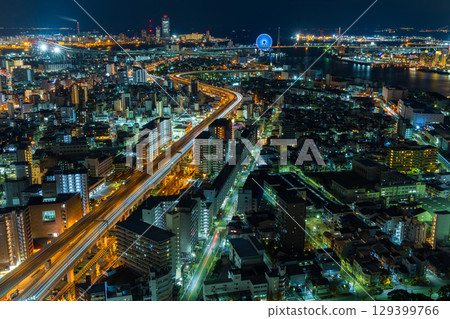 大阪夜景：從大阪灣塔眺望大阪灣 129399766