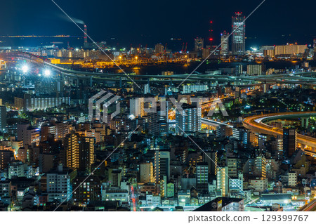 Osaka night view: View of Osaka Bay from Osaka Bay Tower 129399767