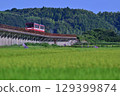 Kashima Rinkai Railway 6000 series diesel railcar running through the countryside 129399874